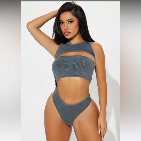 Kamille Washed Cut Out Bodysuit | Charcoal | NEW/NWT!!🖤🔥🖤🔥 - Picture 2 of 9